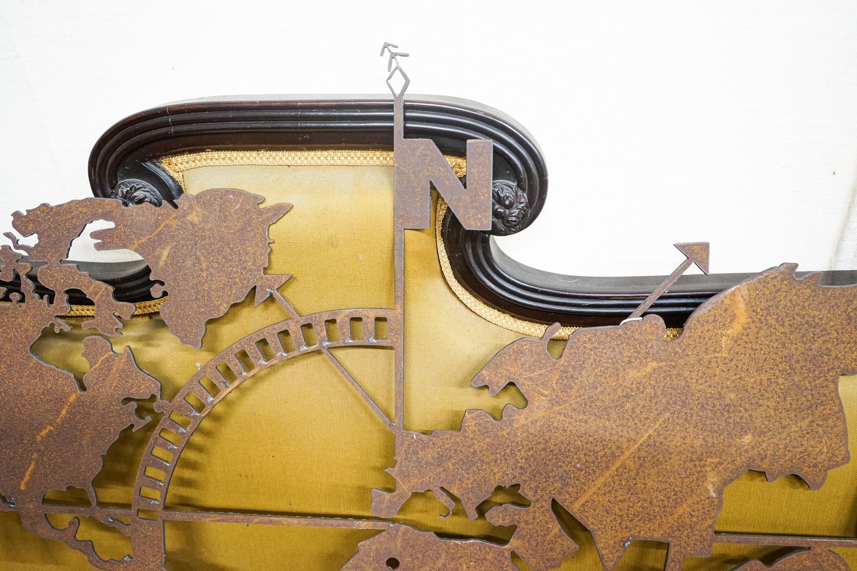 A cut steel 'World' weather vane, width 115cm, height 84cm